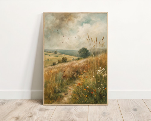 Vintage farmhouse meadow PRINTABLE digital print - Flowers florals in the field