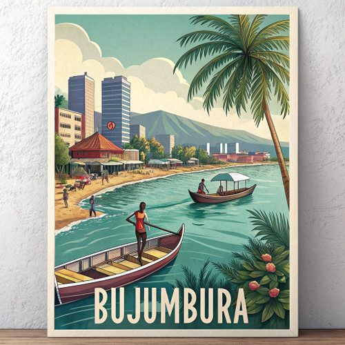 Bujumbura Burundi Vibrant Travel Poster - African Lake and Culture Print Poster