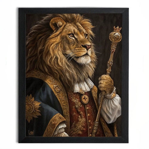 Victorian Animal Painting Vintage Lion Portrait Retro Animal Wall Art Lion Print