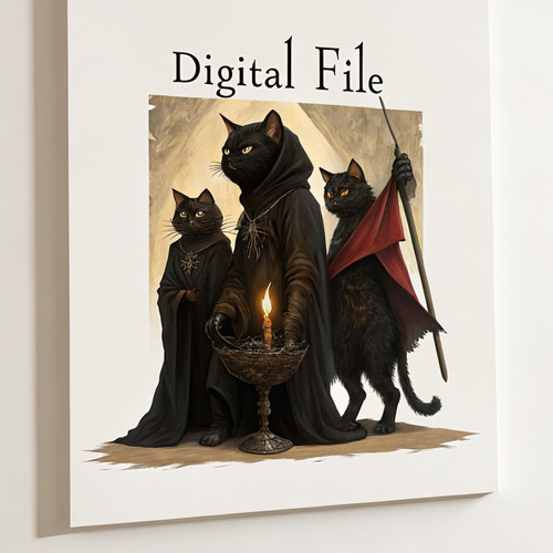 Vintage black cat coven digital printable art print - DIGITAL PRINT Nostalgic da