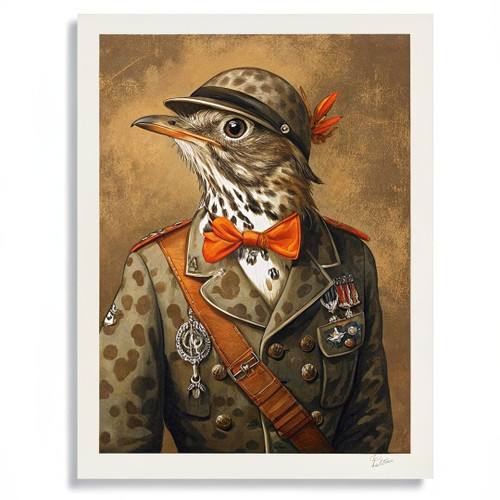 Song Thrush Bird Pilot Portrait Unique Animal Art Song Thrush Bird Pilot Print (