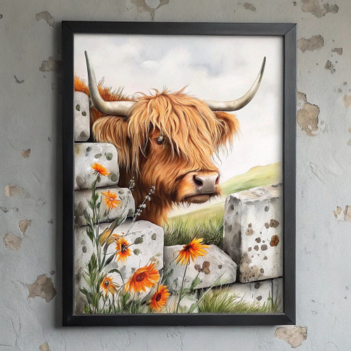 CUTE HIGHLAND COW BEHIND WALL HOME DECOR PICTURE WALL ARTWORK ANIMAL COW PRINT P