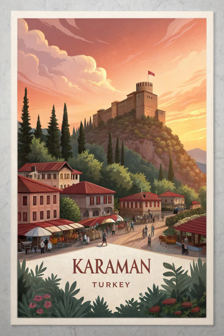 Majestic Karaman Turkey Travel Poster - Historic Architecture Art Print Poster M