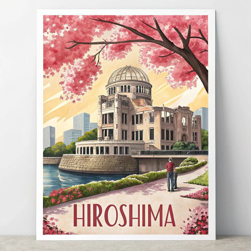 Hiroshima Japan Travel Poster - Vibrant Peace Memorial Park Art Print Poster Can
