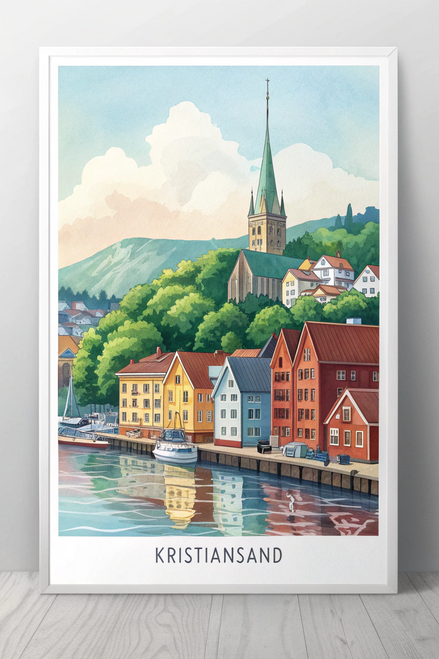 Kristiansand Norway Travel Poster - Coastal Cityscape Wall Art Print Poster Canv