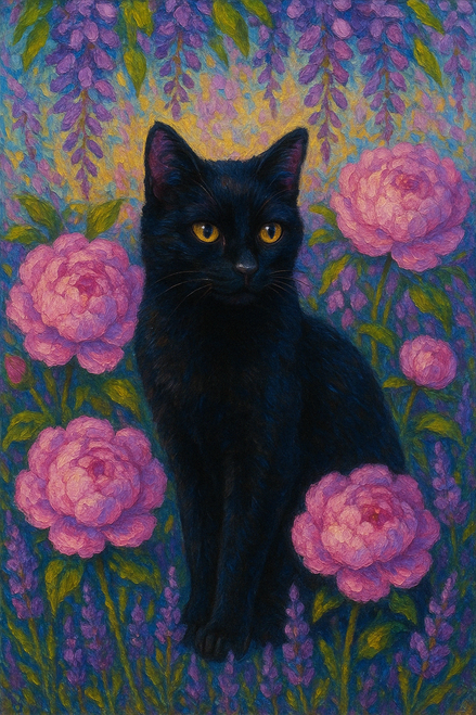 Elias Morrow - The Garden She Dreamed Of Art cat black flower