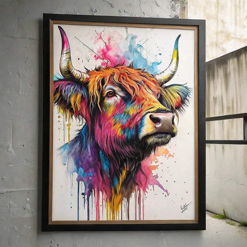 Colourful Highland Cow Animal Wall Art Print Poster Art Print Cow Picture Home (