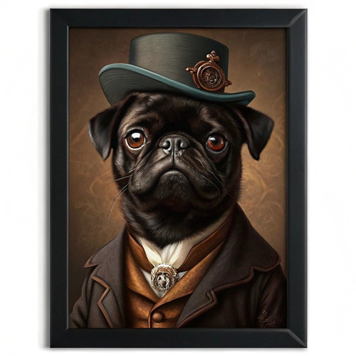 Black Pug Wall Art Print Victorian Gentleman Portrait Dog Poster Art Pug Gift (2