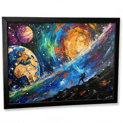 Earth In Space Wall Art Oil Style Landscape Oil Art Print Earth Office Picture (