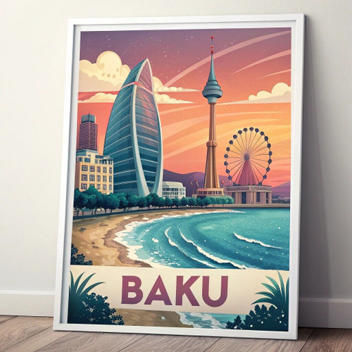 Baku Azerbaijan Vintage Travel Poster - Landmarks & Culture Art Print Poster Can
