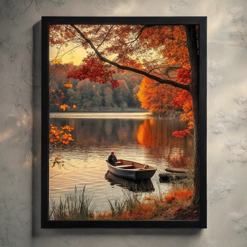 Calm Boat On The Lake Wall Art Prints for Living Room Picture Rustic Boat Print