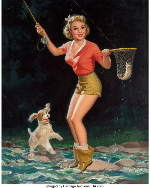 WALT OTTO (American, 1895-1963). Great Catch, calendar illustration, circa 1940s