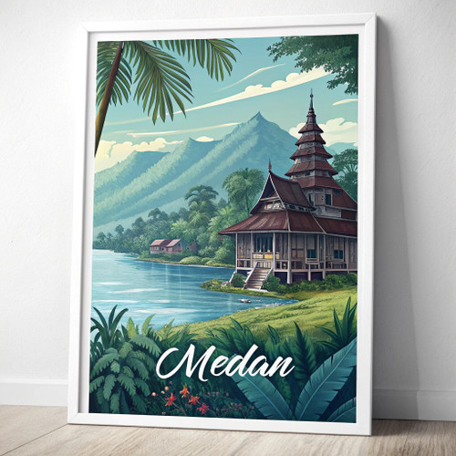 Captivating Medan Indonesia Travel Poster - Vibrant Toba Lake Art Print Poster C