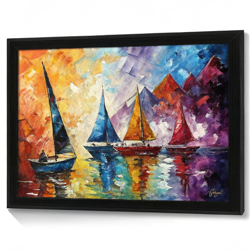 Abstract Boats View Wall Art Oil Style Print Landscape Print Wall Home Picture (
