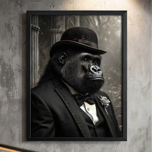 Gorilla In A Suit Wall Art Print Animal Picture Retro Gorilla Artwork Ape Gift (