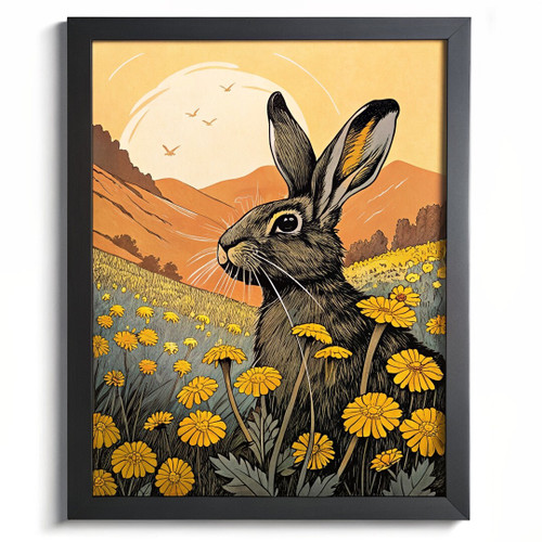Hare Wall Art Print Vintage Artwork Hare In Flower Field Home Decor Lounge Art (
