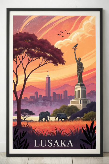 Lusaka Zambia - Majestic African Sunset Travel Poster Art Print Poster Canvas Mo