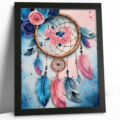 Boho Art Print Colourful Dreamcatcher Wall Art Boho Home Decor Blue And Pink Art