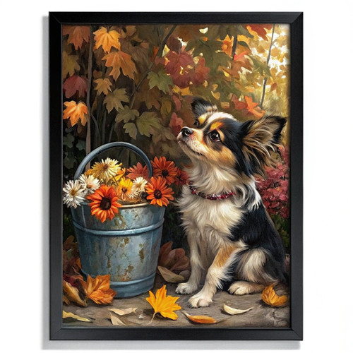 Chihuahua Art Print, Autumnal Wall Decor Floral Artwork, Chihuahua Art Gift Idea