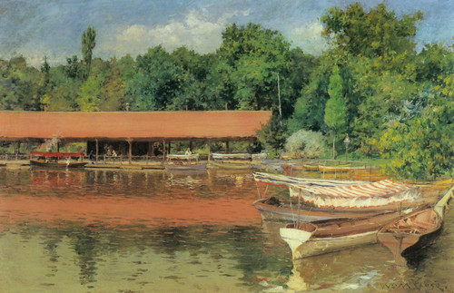 William Merritt Chase - Boat House Prospect Park-1887 Poster Canvas Movie Film P