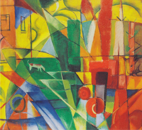 Landschaft mit Haus Hund und Rind Franz Marc