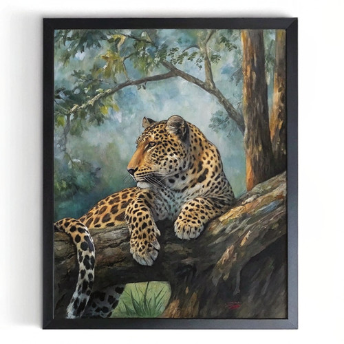 Lounging Leopard Art Print Leopard Home Decor Wild Animals Wall Art Leopard Gift