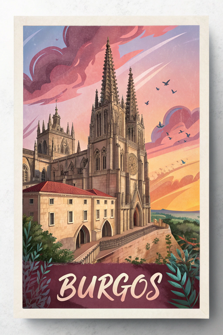 Captivating Burgos Spain Travel Poster - Elegant Gothic Cathedral Art Print Post