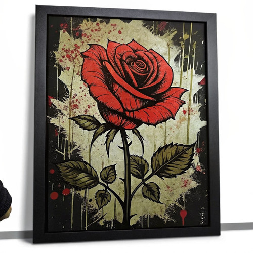Grunge Rose Wall Art Print Unique Artwork For Lounge Red Rose Art Flower Artwork