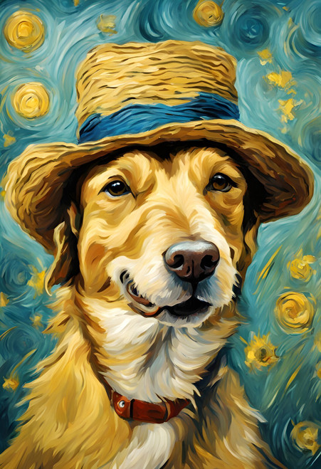 Dog in Hat Van Gogh (2) Art Gallery Poster Canvas Print Wall Decoration A0 A1 A2