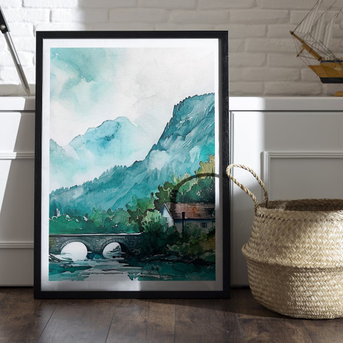 Triptych Watercolour Landscape Delicate Wall Art 3 Set Art Mountain River Landsc