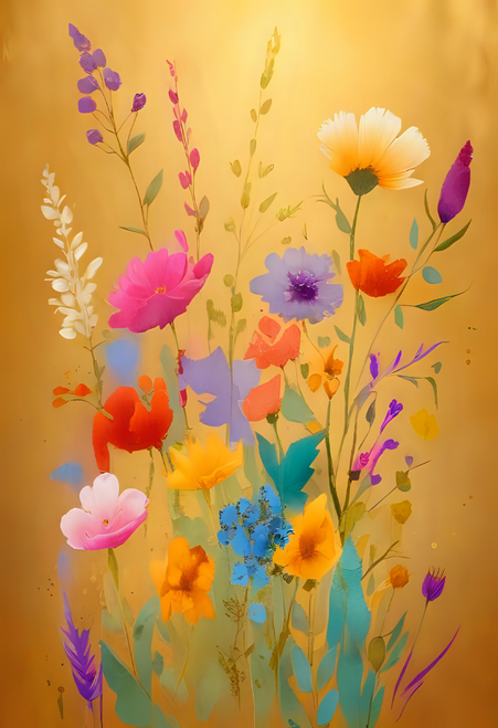 Floral watercolour Pattern on OLD gold p2 Poster Canvas Movie Film Print A0 A1 A