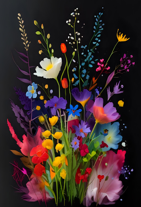 Floral Watercolour Pattern on Black Version 3 p3 Poster Canvas Movie Film Print