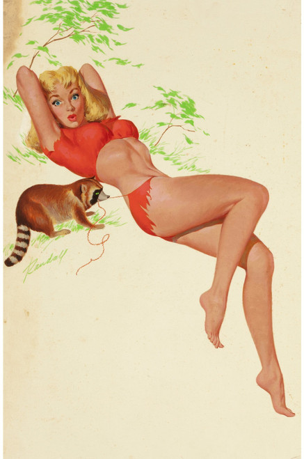 PinUp Girl - BILL RANDALL with Playful Raccoon Poster Canvas Movie Film Print A0