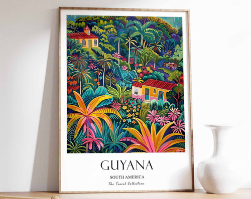 12_Guyana Travel Poster, Guyana Print, South America Travel Art, Floral Poster,