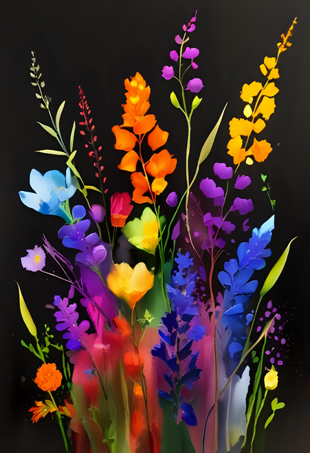 Floral Watercolour Pattern on Black Version 1 p2 Poster Canvas Movie Film Print