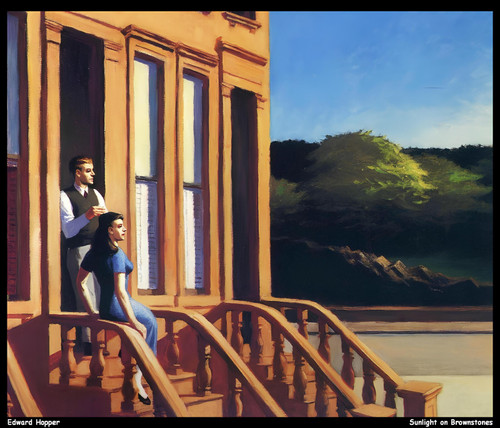 edward-hopper - -sunlight-on-brownstones_upscaled once Poster Canvas Print Art P