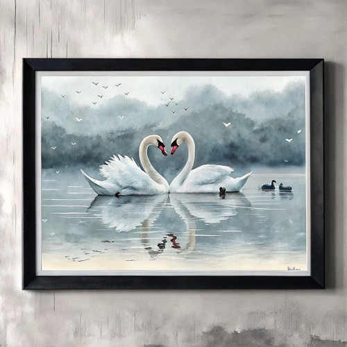 Love Heart Swans Wall Art Print Animal Birds Love Swans Heart Picture Poster Art