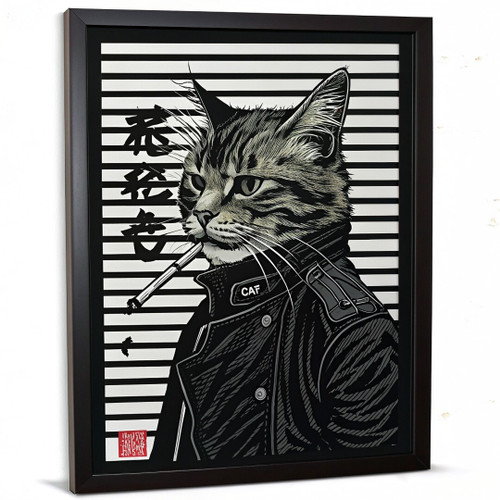 Invincible Combat Cat Retro Wall Art Print Japanese Cat Poster Picture Print (1)