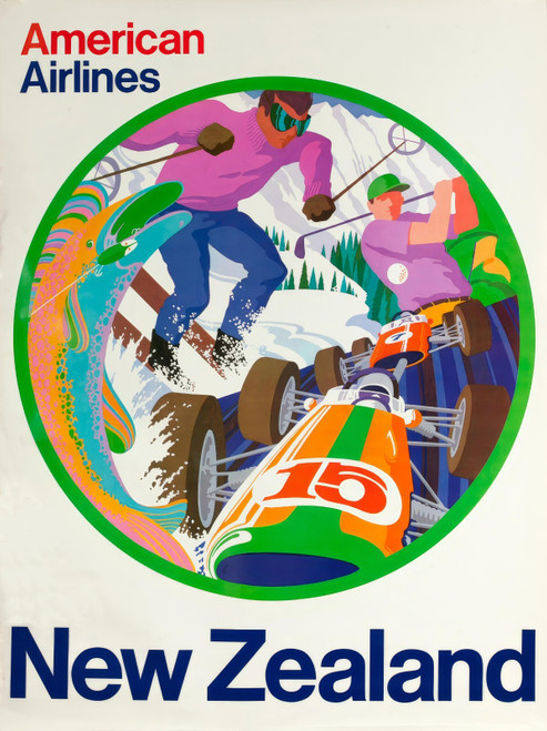 American Airlines New Zealand Travel Poster Bob Milnazik-artofuniverse0