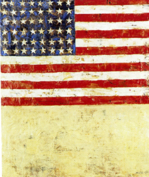 1955 Jasper Johns Drapeau au dessus d'un blanc avec collage Flag bove White vith