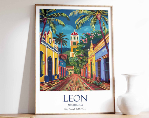 12_Leon Print, Leon Travel Poster, Nicaragua Travel Print, Tropical Decor, Botan