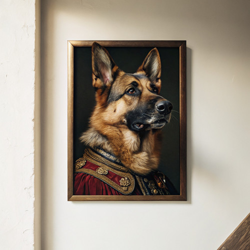German Shepherd Renaissance animal portrait art print - Oil painting vintage sty