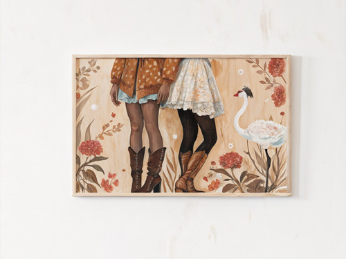 Pink feminine aesthetic farmhouse cowgirls art print - cowgirl friends preppy fl