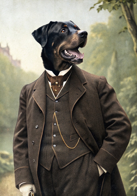 Victorian Aristodog – Elegant Steampunk Rottweiler Art Poste