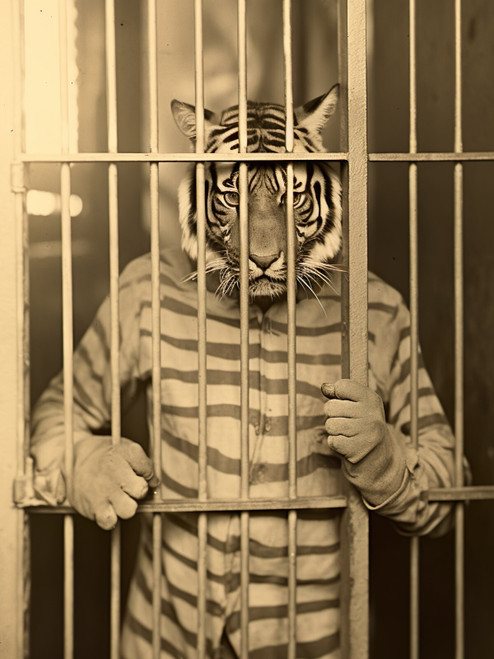 Tiger in Prison-4--3by4 Poster Canvas Funny Annimals Pritnt A0 A1 A2 A3 A4 A5 A6