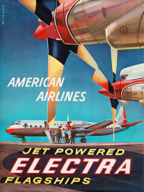 American Airlines Jet Powered Electra Travel Poster Walter Bomar-artofuniverse0