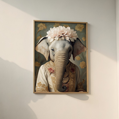 Elephant Renaissance animal portrait art print - Oil painting vintage style anim
