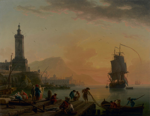 Claude-Joseph Vernet (French, 1714 - 1789) A Calm at a Mediterranean Port, Frenc