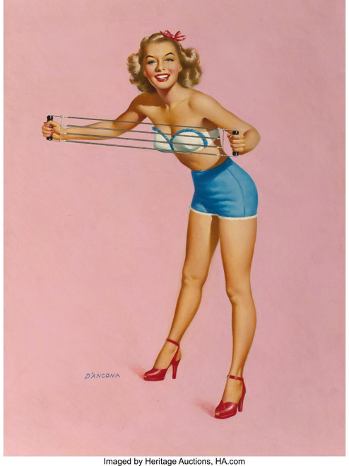 EDWARD D'ANCONA (American, 20th Century). Limbering Up, calendar pin-up, 1951. P