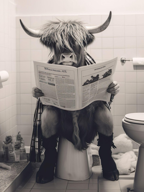 Highland Cow on Toilet-8--3by4 Poster Canvas Funny Annimals Pritnt A0 A1 A2 A3 A